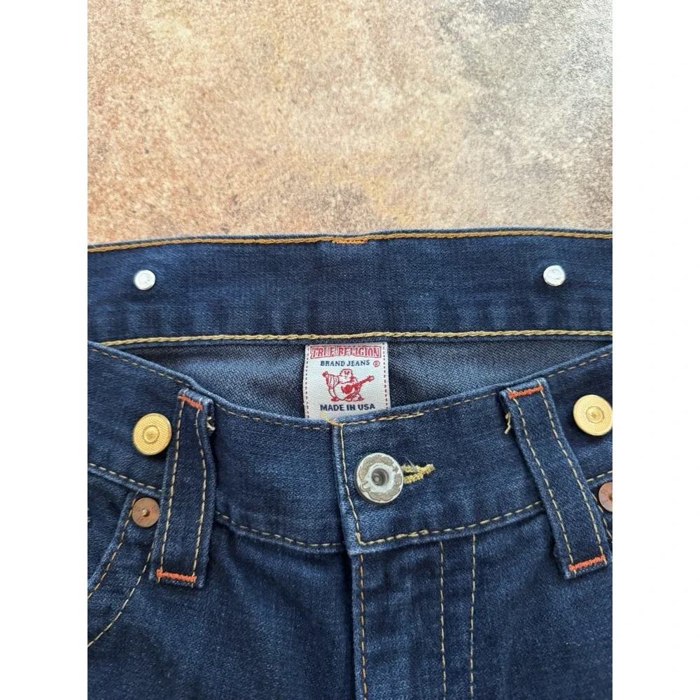 Men's Vintage Y2K True Religion-Made In USA-Orange Big T Jeans Row 36 Seat 34
